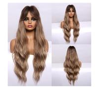Pelucas sintéticas onduladas de agua larga con flequillo Ombre Peluca pelo cosplay color marrón oscuro compatible with mujeres fibra resistente al calor africano(LC255-5)