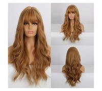 Pelucas sintéticas onduladas de agua larga con flequillo Ombre Peluca pelo cosplay color marrón oscuro compatible with mujeres fibra resistente al calor africano(LC281-1)