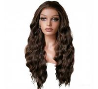 Pelucas sintéticas onduladas de color marrón chocolate con frente de encaje HD 13x4, cabello prearrancado sin pegamento for mujeres negras for uso diario(18 inch)