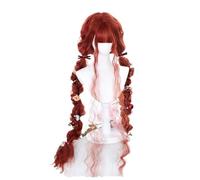 Pelucas sintéticas peluca de disfraces Cosplay, Peluca sintética de 120 cm de largo y rizada, peluca rubia y negra estilo Harajuku con flequillo, peluca resistente al calor for mujer(Red)