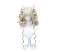 Pelucas sintéticas peluca de disfraces Cosplay, Pelucas de pelo sintético de color rojo vino con flequillo rizado medio largo estilo retro Harajuku for uso diario, peluca resistente al calor for fiest