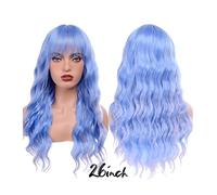 Pelucas sintéticas rojas anaranjadas con flequillo de onda agua larga compatible with las mujeres azul/rubia pelucas jengibre compatible with la peluca resistente al calor del partido cosplay(6)