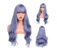 Pelucas sintéticas rojas anaranjadas con flequillo de onda agua larga compatible with las mujeres azul/rubia pelucas jengibre compatible with la peluca resistente al calor del partido cosplay(Blu)