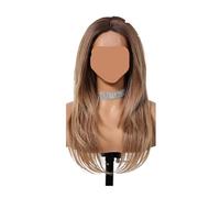 Pelucas sintéticas rubias grises, línea de pelo raíz oscura, encaje Frontal en capas rectas, compatibles con mujeres, uso diario, calor(SWFT3010-1BR20)