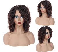 Pelucas sintéticas trenzadas de 20,3 cm para mujeres afroamericanas, peluca sintética con rastas con extremos rizados, resistente al calor, pelucas cortas afro tipo afro de uso diario C, B