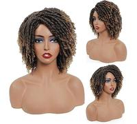 Pelucas sintéticas trenzadas de 20,3 cm para mujeres afroamericanas, peluca sintética con rastas con extremos rizados, resistente al calor, pelucas cortas afro tipo afro de uso diario A