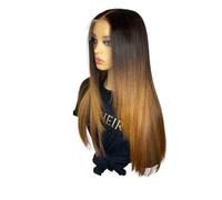 Pelucas Suave 180% densidad 26 pulgadas Rubio degradado marrón largo sedoso recto peluca con malla frontal for mujeres con pelo de bebé sin pegamento prearrancado diario Peluca(20inches)