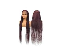 Pelucas trenzadas Cornrow Box for mujer, peluca frontal de encaje completo con trenzas sintéticas de diosa de parte lateral de 36" Aspecto natural(Wine red)