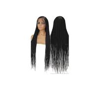 Pelucas trenzadas Cornrow Box for mujer, peluca frontal de encaje completo con trenzas sintéticas de diosa de parte lateral de 36" Aspecto natural(Natural Black)