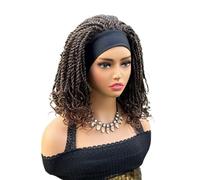 Pelucas trenzadas de 14 pulgadas con diadema, peluca sin pegamento, estilo bob negro, trenzas sintéticas, cabello de crochet con puntas rizadas for mujeres. Suave y Natural(T1B/30)