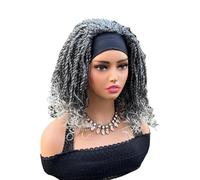 Pelucas trenzadas de 14 pulgadas con diadema, peluca sin pegamento, estilo bob negro, trenzas sintéticas, cabello de crochet con puntas rizadas for mujeres. Suave y Natural(Silver gray)