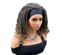 Pelucas trenzadas de 14 pulgadas con diadema, peluca sin pegamento, estilo bob negro, trenzas sintéticas, cabello de crochet con puntas rizadas for mujeres. Suave y Natural(T1B/27)