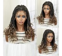 Pelucas Trenzadas De 20 Pulgadas, Pelucas Sintéticas Con Frente De Encaje Con Extremos Ondulados, Peluca Con Trenzas En Caja Para Mujeres Negras