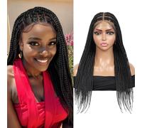 Pelucas trenzadas de encaje frontal HD de 13 x 8 pulgadas para mujer, sin nudos, peluca trenzada con abuelitos, cabello humano mezclado negro, pelucas de encaje frontal de 24 pulgadas