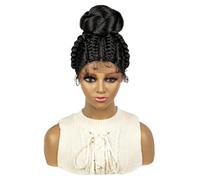 Pelucas trenzadas for mujeres negras, con encaje frontal, recogido y trenzas de caja, sintéticas, hechas a mano, de 20 cm, color negro.