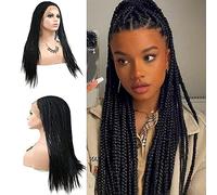 Pelucas trenzadas negras para mujeres negras, peluca larga sin nudos, hecha a mano, con encaje frontal, peluca sintética de cornrow sin pegamento, pelucas de fibra resistente al calor, estilo afro