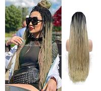Pelucas trenzadas negras para mujeres negras, peluca larga sin nudos, hecha a mano, rubio, trenzas frontales, pelucas de encaje frontal, línea capilar natural, cornrow sintético, sin pegamento