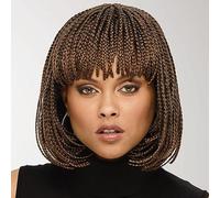 Pelucas trenzadas para mujeres afroamericanas, sintéticas cortas estilo Bob, peluca trenzada con flequillo, pelucas trenzadas afroamericanas para mujeres negras, 12 pulgadas, color marrón
