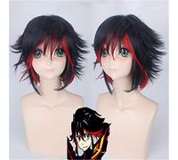 Pelucas universales de anime Kill La Kill Matoi Ryuko Peluca de cosplay para mujer Peluca de pelo sintético rizado corto Color degradado negro y rojo
