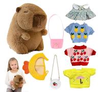 Peluche Capybara con ropa, peluche Capybara - Muñeco de peluche de invierno con 4 prendas y accesorios - Viste lindos peluches, suave y adorable tela de capibara de dibujos animados