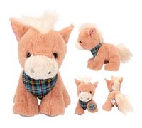 Depesche 13185 Miss Melody - Caballo de Peluche Dancer en marrón Claro y Crema, Peluche de Aprox. 20 cm de Altura con Bufanda a Cuadros
