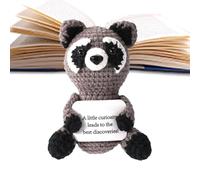 Peluche De Apoyo Emocional - Mapache Positivo De Ganchillo Hecho A Mano,Incluye Tarjeta, Decoración para Escritorio, Hogar, Estudio, Estantería o Mesilla