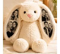 Peluche De Conejo Personalizado con 4 Fotos, Bunny Stuffed Animal De Peluche A Medida como Regalos Románticos de Boda, San Valentín y Aniversario para Parejas, Enamorados y Aniversario