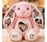 Peluche De Conejo Personalizado con 4 Fotos, Bunny Stuffed Animal De Peluche A Medida como Regalos Románticos de Boda, San Valentín y Aniversario para Parejas, Enamorados y Aniversario (Estilo 05)