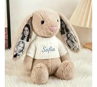 Peluche De Conejo Personalizado con 4 Fotos, Bunny Stuffed Animal De Peluche A Medida como Regalos Románticos de Boda, San Valentín y Aniversario para Parejas, Enamorados y Aniversario (Estilo 02)
