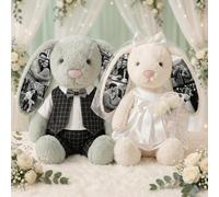Peluche De Conejo Personalizado con 4 Fotos, Bunny Stuffed Animal De Peluche A Medida como Regalos Románticos de Boda, San Valentín y Aniversario para Parejas, Enamorados y Aniversario (Estilo 04)