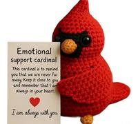 Peluche de pájaro rojo hecho a mano para abrazar en el bolsillo, símbolo de apoyo emocional de hilo tejido a mano, 10 x 5 cm, regalo de consuelo compacto para tristeza y esperanza,