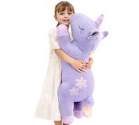 Peluche de unicornio gigante púrpura de 80 cm, cojín largo de unicornio suave, almohada grande para el cuerpo y abrazo, peluche muy suave para niños, niños y niñas, perfecto regalo de cumpleaños