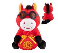 Peluche del zodiaco chino, mascota del año del caballo, juguete de peluche de algodón de terciopelo rojo, juguete de peluche decorativo para celebración de vacaciones, suave figura cultural de peluche