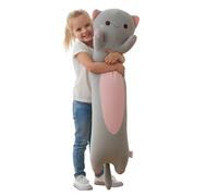 Peluche Gato Largo 110cm Almohada-Cojín Ultra Suave - Juguete de Abrazo Kawaii para Niños y Adultos, Regalo para Amantes de los Gatos, Mujer, Niña, San Valentín o Cumpleaños(Gris Ojos grandes)