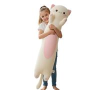 Peluche Gato Largo 60cm Almohada-Cojín Ultra Suave - Juguete de Abrazo Kawaii para Niños y Adultos, Regalo para Amantes de los Gatos, Mujer, Niña, San Valentín o Cumpleaños(Blanco Ojos grandes)