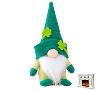 Peluche Gnomos de San Patricio, trébol irlandés verde enano sin rostro, decoración de bandeja de varios niveles, adorno de trébol de 21 cm, duende verde enano sin rostro para el día de San Patricio