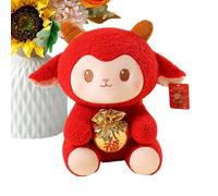 Peluche Oveja Cordero Tierno Sosteniendo Bolsa De Bendición Diseño Muñeca | Peluche De Cabra China para Navidad Fiestas Festivas Festival de Primavera Hogar Sofá 20cm