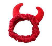 Peluche rojo Ox Devil Horns Diadema Maquillaje Lavado de Ducha Cara Deporte Terciopelo Banda de Pelo Femenina Niñas Divertido Festival Fiesta de Año Nuevo Bandana Turbante