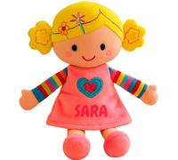 Peluchilandia Muñeca de Trapo Personalizada - Regalo Bebe 1 año - Muñecas para niñas 2 años y más - Tacto Muy Suave 25cm Personalizadas con su Nombre para un Detalle Especial