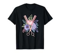Peluqueria Estilista Tijeras Peine Flores Camiseta