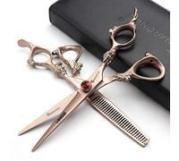 Peluquería Tijeras de peluquería profesional Tijeras de peluquero Japón 440c Afeitadora de acero inoxidable/Rosa(6 Pulgadas Y 2 Piezas-B)
