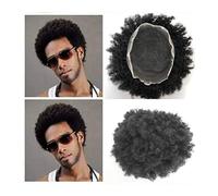 Peluquín Full Lace Men's Toupee Afro Curly Hair System Units Prótesis de cabello masculino transpirable Cabello humano rizado # 1B Afro Curl Toupee for hombres negros Pelucas para Hombre (Color : 1B