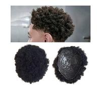 Peluquín Hombres Toupee Full Thin Skin 0.04-0.06mm PU Base Peluca de cabello humano 4mm Afro Curly Hair Indian Remy Hair System Hombres Hairpiece Pelucas para Hombre (Color : Natural Black 120%, Siz