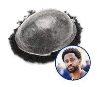 Peluquín para cabello de hombre Tupé afro rizado con base de piel duradera y doble nudo for hombres, sistema de prótesis capilar de cabello humano. Peluquín invisible y transpirable para cabello de(8m