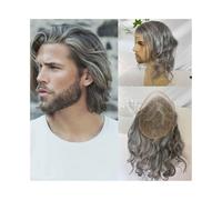 Peluquín para cabello de hombre Tupé de cabello humano for hombre de 12 pulgadas de largo, 8 x 10 pulgadas, parte superior monocromática con PU alrededor de la prótesis capilar masculina Peluquín invi