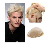 Peluquín para hombres Base de piel fina Tupé for hombres 0,03-0,04 mm Bucle en V Unidades de sistema de tupé de PU completo Densidad del 90% #613 Sistemas de cabello humano Prótesis de cabello masculi