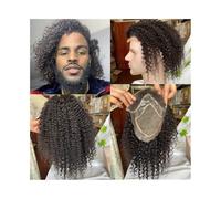 Peluquín para hombres Peluca afro rizada for hombres, base de 8 x 10 pulgadas, prótesis de cabello for hombres, monofilamento con PU, sistema de reemplazo de cabello humano de 12 pulgadas de largo Pel