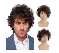 Peluquín para hombres Pelucas sintéticas rizadas cortas de los hombres respirables a prueba de calor for la peluca diaria de los hombres rizado masculino de Ombre Pelucas Cabello Peluquín(Bruin)