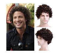 Peluquín para hombres Pelucas sintéticas rizadas cortas de los hombres respirables a prueba de calor for la peluca diaria de los hombres rizado masculino de Ombre Pelucas Cabello Peluquín(Dark Brown)