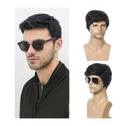 Peluquín para hombres Pelucas sintéticas rizadas cortas de los hombres respirables a prueba de calor for la peluca diaria de los hombres rizado masculino de Ombre Pelucas Cabello Peluquín(Negro)